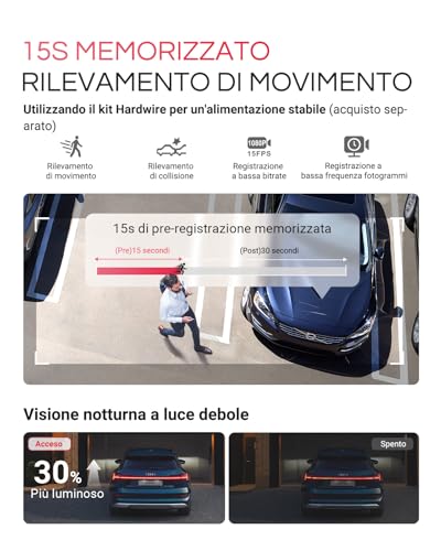 Vantrue 4K Hdr Dash Cam Auto E1 Pro 2160P Mini Dashcam, 5Ghz Wifi Gps, Starvis 2, Cpl, Comandi Vocali E App, Parcheggio 24/7 Telecamera Auto, Visione Notturna 2.0, Lte Remoto Opzionale, 1.54”, Max 1TB - 6