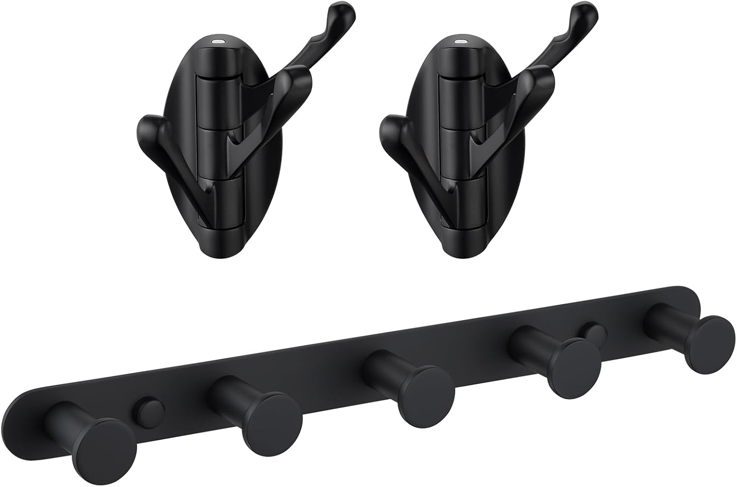 Angle Simple Swivel Robe Hook 2 Pack Bundle with Towel Hook Rack (Matte Black)