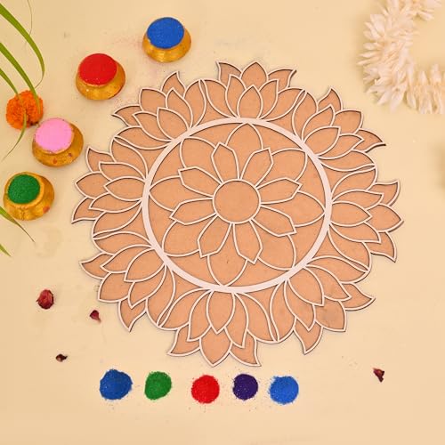 Image of Craftvatika Portable Rangoli Stencil, Decoration Item for Hall, Home and Diwali Gifts, 12 Inches Ananta Rangoli Design Stencils, Diwali Festival Item, Design 1