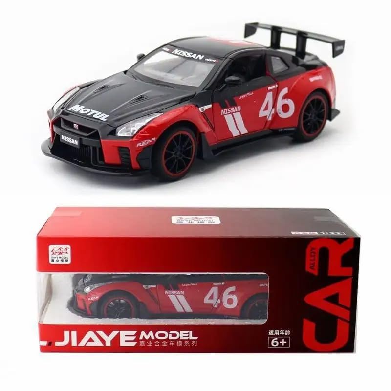 Image of 1:24 Nissan GTR R50 Diecast Model Car | Alloy Metal Pull Back Toy Vehicle with Sound, Light & Openable Doors | Racing Car Toy for Kids & Collectors (RED)