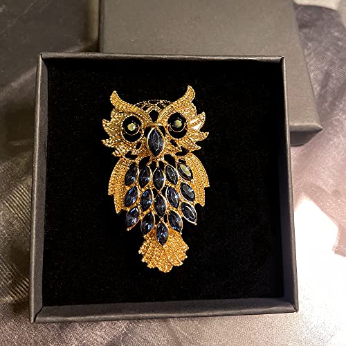 Meralando Created Crystal Brooch Fancy Vintage Style Owl Brooch Rhinestone Lapel Pin For Women, Girls, Ladies Golden Dark Blue Color Women Accessories #TOP2