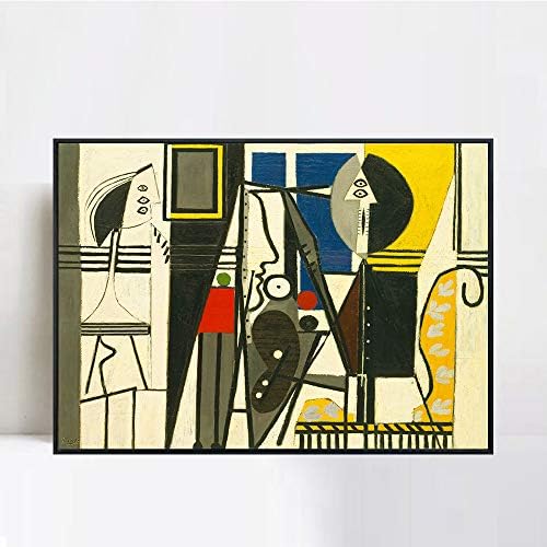 INVIN ART Framed Canvas Giclee Print Art Painter and Model by Pablo Picasso Wall Art Living Room Home Office Decorations(Black Slim Frame,24"x32")