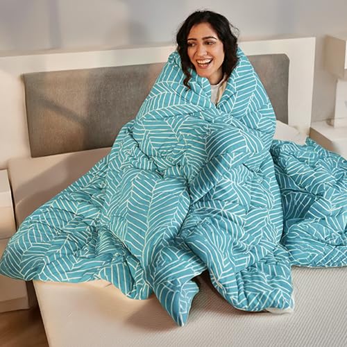 Image of SleepyCat Luxurious All Season Reversible Printed Comforter - 200 TC | Hotel Like Feel with Down Alternative Lightweight Microfiber Fill, Double Size 90x100 Inches (Mist Stripe)