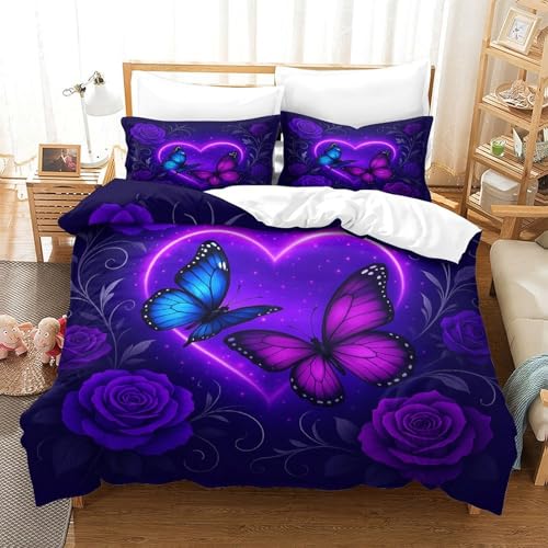 Housse de couette microfibre hypoallergique 140x200 parure de lit imprimée papillon fermeture éclair