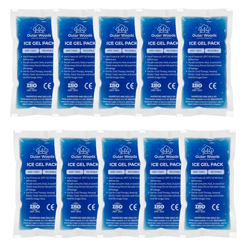 Image of Reusable Ice Gel Packs for Cooler Bags, Breast Milk & Pain Relief - Non-Toxic Leak-Proof Cold Gel Pads for Picnic, Travel, Vaccine, Insulin, Food & Drinks - Hard Freeze Long Lasting Blue