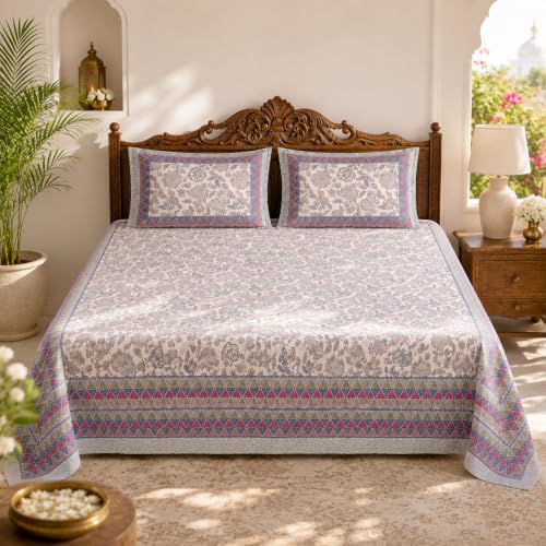 Image of 100% Pure Cotton King Size Double Bedsheet with 2 Pillow Covers | Traditional Mandala Print Cotton Double Bedsheet for King Size Bed (93 x 108 Inches)