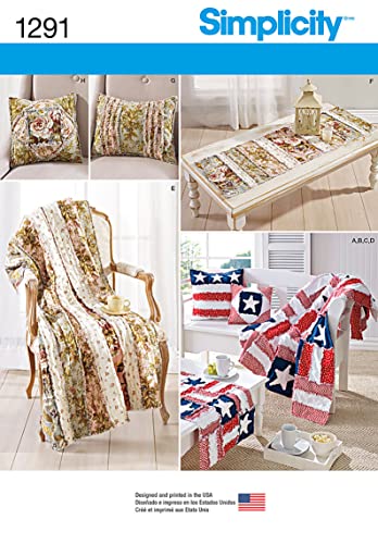 Simplicity Pattern 1291 Rag Quilted Throws, Pillows, Bench and Table Runners