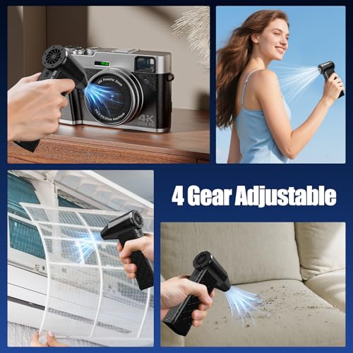 XJUGEZ Elektrische Staubgebläse, 130.000 U/min Wiederaufladbar Staubgebläse mit 4-Gang,Tragbarer Mini-Gebläse im Diamant-Design für PC, Tastatur, Hausreinigung, Auto, Blätter, Schnee, Kamera, Schwarz