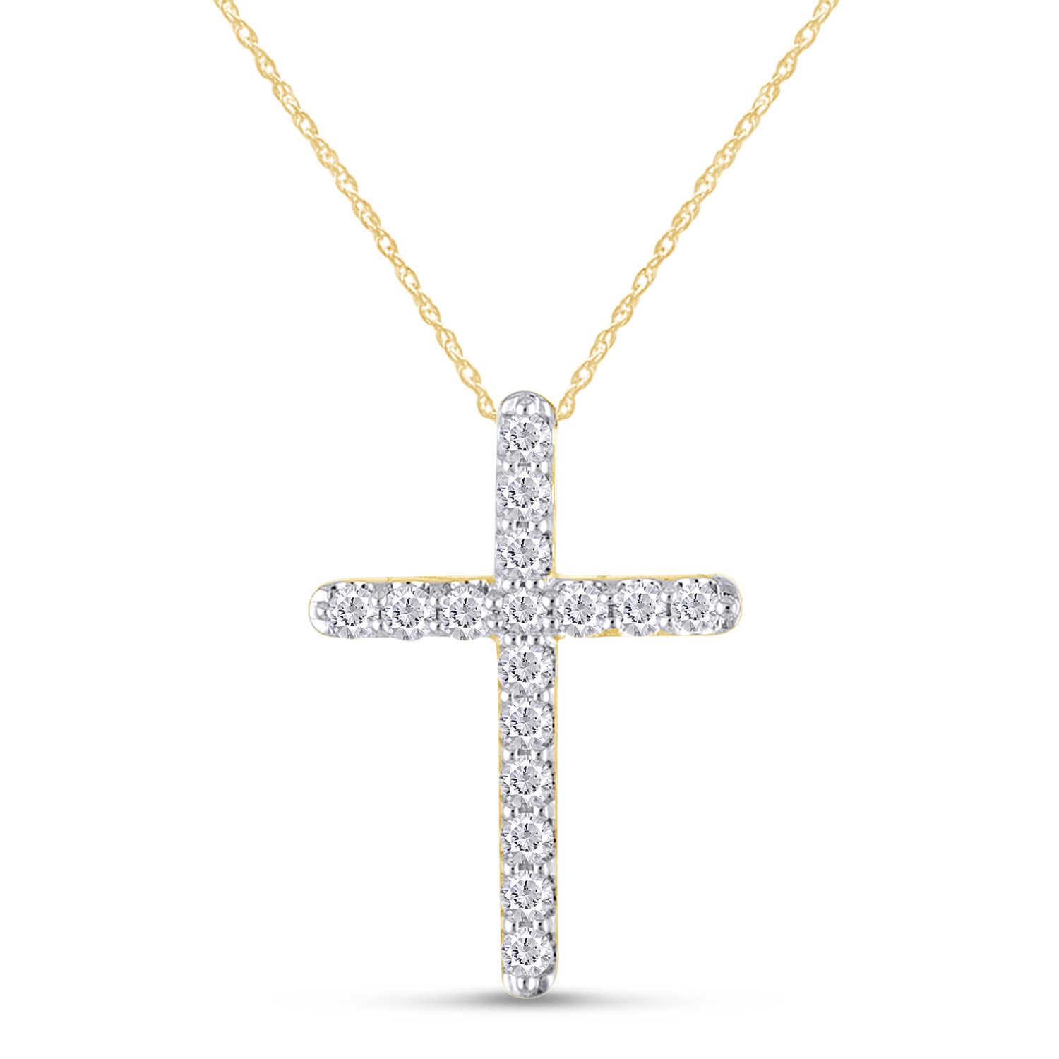 SAVEARTH DIAMONDS14k Gold Plated 925 Sterling Silver Jewelry 1/2 Carat Round Cut Lab Created Moissanite Diamond Cross Pendant Necklace For Women With 18" Chain, 0.50 Cttw