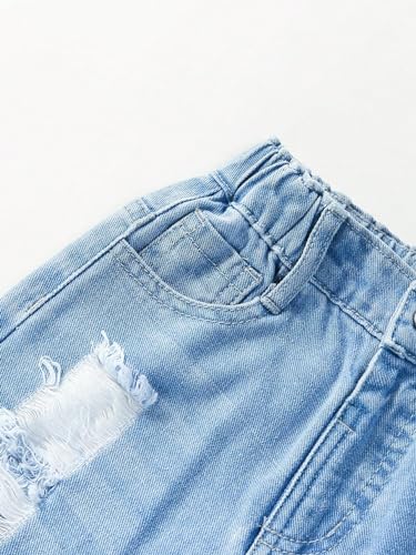 BEAUDRM Calça jeans rasgada casual de cintura alta com zíper e cintura alta para meninas, Lavagem mé
