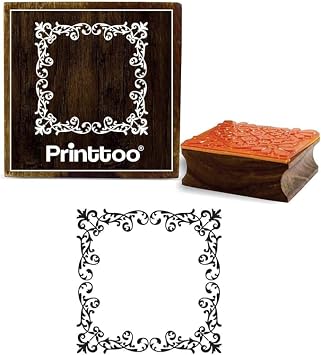 ختم خشبي بإطار حافة إكليل من الأوراق المربعة من Printtoo Crafting Textile، ختم مطاطي خشبي لصنع البطاقات، ختم مطاطي DIY Craft