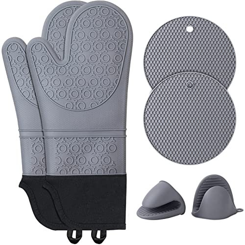 Airymium Ofenhandschuhe Topflappen Backhandschuhe Set Hitzebeständige: 6er Silikon Anti-Rutsch Topfhandschuhe Kochhandschuhe - 2 kleine Mini Ofen Handschuhe für Küche Grill, ST002, Grau Cover