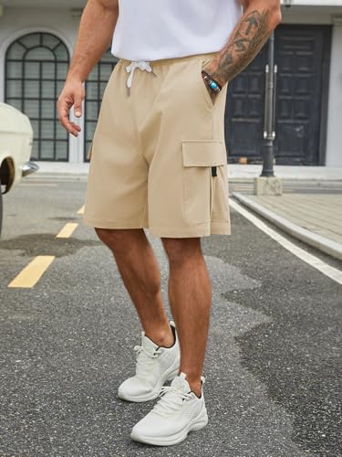 Image of Hardaddy Men's Casual Stretch Cargo Shorts Classic Drawstring Elastic Waist Relaxed Fit Work Short with 5 Pockets