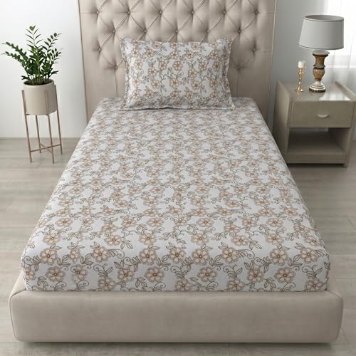 Image of Mafatlal 186 TC Grace Cotton Bedsheet for Single Bed | 154 x 228 cm | Soft, Durable & Breathable Fabric | Includes Pillow Cover