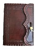 Leather Large Journal Diary Antique Blank Book 10' Vintage Style Brown Notebook Daily Planner With Lock and Key For n & Women Vintage Leather Bound Journals Leather Notepad Diary,Unlined Leather Craft Paper