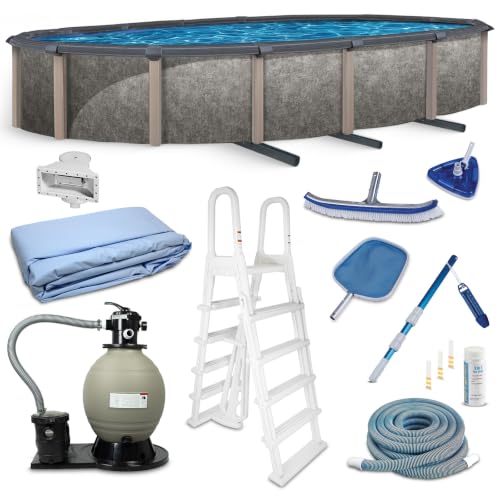 Image of Blue Wave Riviera 15-ft x 30-ft Oval 54-in Deep 8-in Top Rail Metal Wall Swimming Pool Package