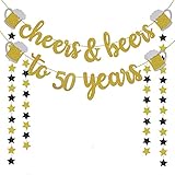 50th Birthday Decorations for Men/Women - 50th Birthday Gifts - Cheers & Beers to 50 Years Gold Glitter Banner - 50th Anniversary Decorations for Party, 50th Wedding Party Supplies for Couple