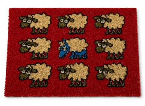 HELGUEFER Felpudo Decorativo de Coco, Diseño Ovejas, 40 x 60 cm Alfombra de Entrada Antideslizante para Interior y Exterior – Felpudo Original y Resistente para Casa, Oficina y Terraza.