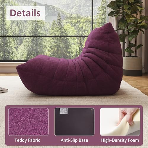 Image of Giant Bean Bag Chair for Adults,Comfy Single Floor Fireside Chair with Memory Foam,Cozy Accent Sofa Couch Boneless Chaise Loungefor Small Room Living Room Bedroom Gaming Room (Purple, Single)