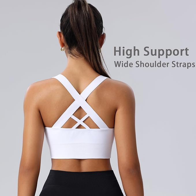 Image of High Support Sports Bras for Women,Criss Cross Strappy Back Seamless Padded | Removable Pads, A-DD Cup, Full Coverage, Seamless, Wireless, Scoop Neck, Cropped Bra, for Workout Yoga Gym Exercise Athletic