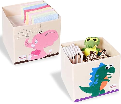 2 cajas plegables de almacenamiento de juguetes de animales, contenedor organizador de almacenamiento plegable para niños y niñas (13 x 13 x 13