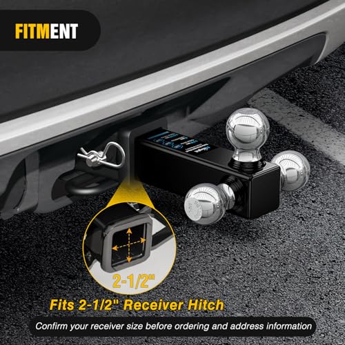 Image of Nilight Multi-Ball Trailer Hitch Ball Mount, 1-7 /8, 2, 2-5 /16-Inch Balls, Triple Ball Mount fits 2-1 /2-Inch Hitch Receiver, Chrome Plating