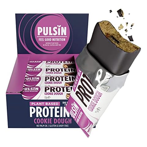 Pulsin - Cookie Dough Vegan Protein Bars - 12 x 57g - 14.8g Protein, 13.9g Fibre, 227 Kcal Per Serving - Gluten Free, Plant Based, Palm Oil Free & Dairy Free Snack Bar Cover