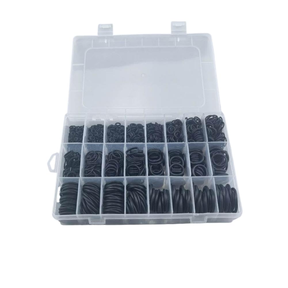 Kit de 1200 Uds. Conjunto surtido de arandelas tóricas con sello VMQ resistente al calor y al aceite negro Compatible con grifos y plomería
