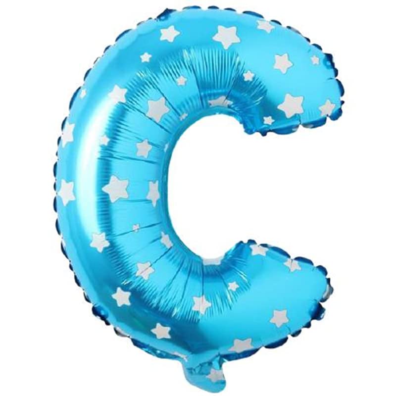 PARTİ VİTRİNİ C Harfi 16 İnç Mavi Yıldızlı Renk Folyo Balon 36 CM (Mavi)