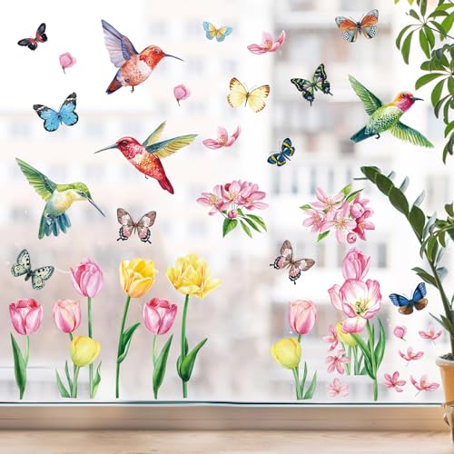 TNSLAND 10 Blatt Fensterbilder, Doppelseitig Blumen Fensterbild...