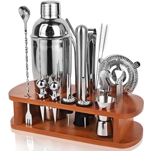 Cocktail Shaker Set with Stand – 25pcs Mixology Bartender Kit 25oz Professional Bar Tools Set Bar Accessories for Drink Mixing, Bartender Gifts for Home Bar, Parties