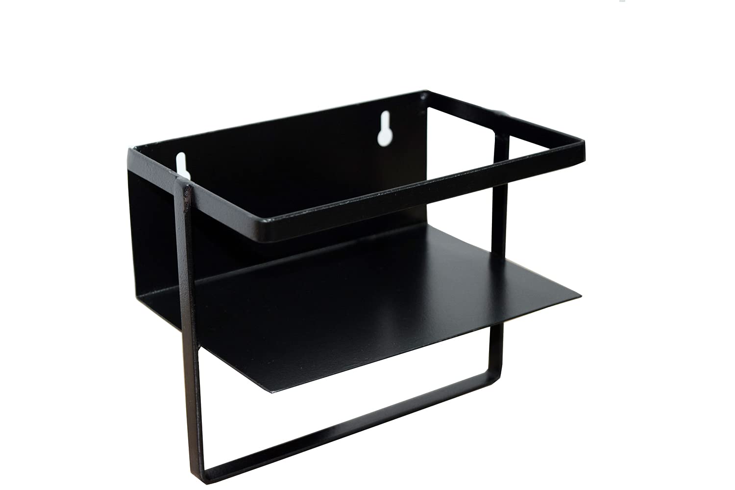 Snyter Multipurpose Wall Mounted Floating Shelves with Attached Towel Rod (Black, Small)