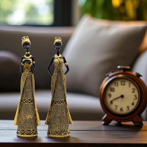 Image of Vibrant Beautiful Finish Uniquely Hand Crafted Home Decor African Tribal Women Art Piece (Set of 2)