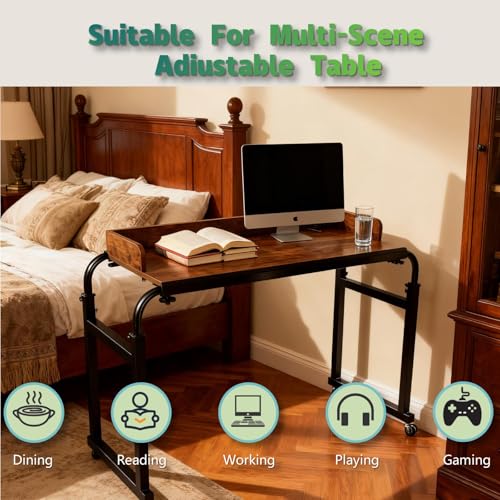 Overbed Desk with Desktop Enclosure and Wheels, Height and Length Adjustable Overbed Table Over Bed Desk King Queen Bed Table Overbed Laptop Table Over Bed Table (Brown) by Generic - Image 5