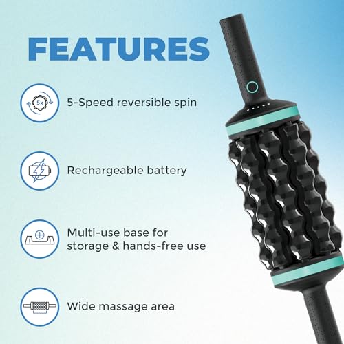 Chirp RPM Rolling Percussive Massager – Deep Tissue Muscle Massager and Back Roller with Hands-Free Base, Rechargeable Leg Massager Roller, 5-Speed Massage Roller Stick for Legs, Foot & Calf Massager