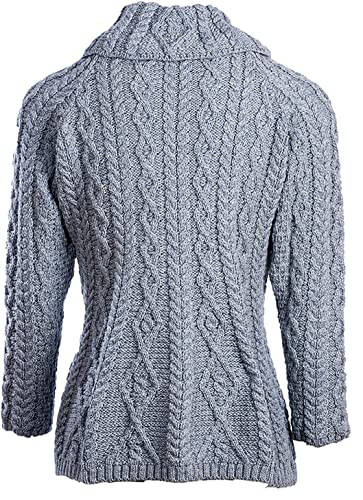 Image of Aran Woollen Mills Ladies Flared Cardigan with Diamond Stitch Pattern - 100% Supersoft Merino Wool - Made in Ireland