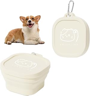 FEESHOW Outdoor Dog Bowl Collapsible Waterproof Foldable Travel Bowl with Clip Durable Portable Food Water Dish for Hiking Bike White One Size