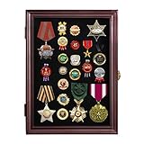 ARRAWIS Pine Pin Display Case, 11'x15' Non-dust Pin Collection Display Shadow Box with High Transparency UV Protection Acrylic Glass Door for Jewelry Pins, Military Badges, Medals (Red Finish)