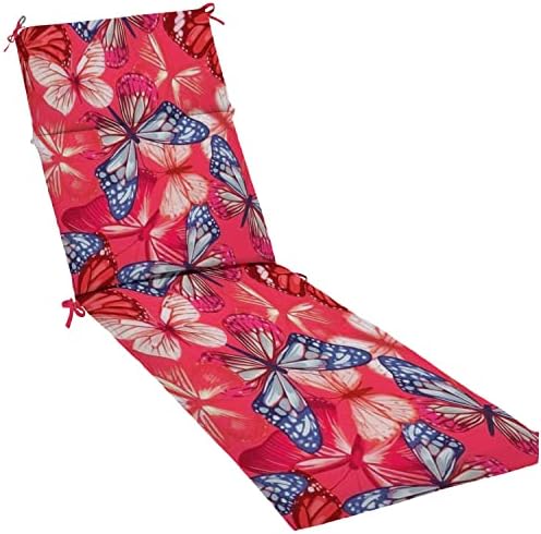 AFWADFWA Outdoor Indoor Lounger Patio Cushion Seamless Marine Style Butterflies red Blue Chaise Lounge Cushion Water-Resistant Accessory for Chair Patio Furniture Seat Cushion