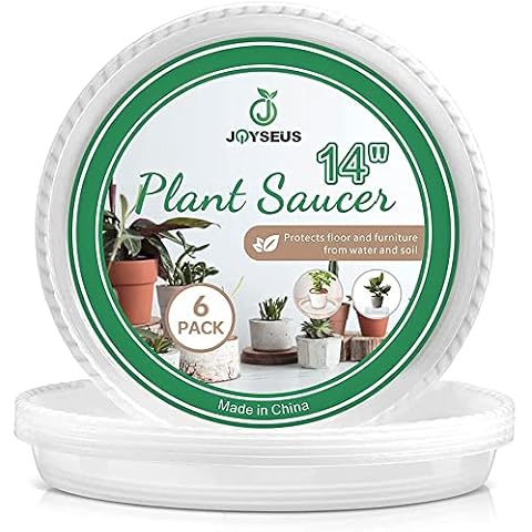 JOYSEUS Plant Saucers - 6 Pack of 14 Inch - Durable Plastic Plant Tray for Flower Pots, Clear Plant Saucer for Indoor Plants Pots & Outdoor Plants (6 Pack) Cover