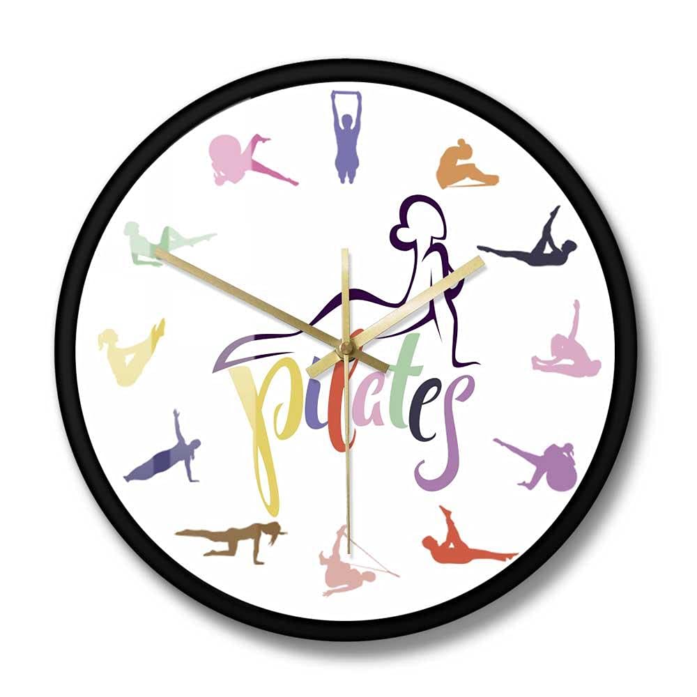 tingnn Pilates Exercises Printed Wall Clock Pilates Studio Rainbow Decor Female Fitness Artwork Modern Design Timepieces Wall Watch-Metal_Frame_with_acrylic_glass