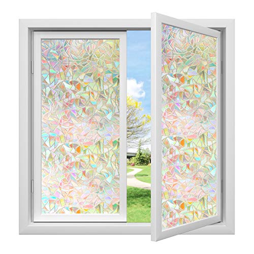 Homein Privacy Window Film, 3D Crystal Decorative Stained Glass Window Film Rainbow Effect Removable Self Adhesive Glass Sticker Static Cling Window Paper for Kitchen, 17.5x78.7 inches