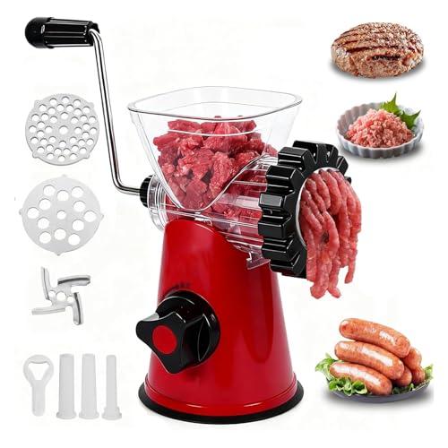 Manual Meat Grinder 6-in-1 Meat Mincer with Heavy Duty Powerful Suction Base Sausage Maker Mincer Machine Meat Mincers for Home Use for Beef Mince Vegetables Noodles