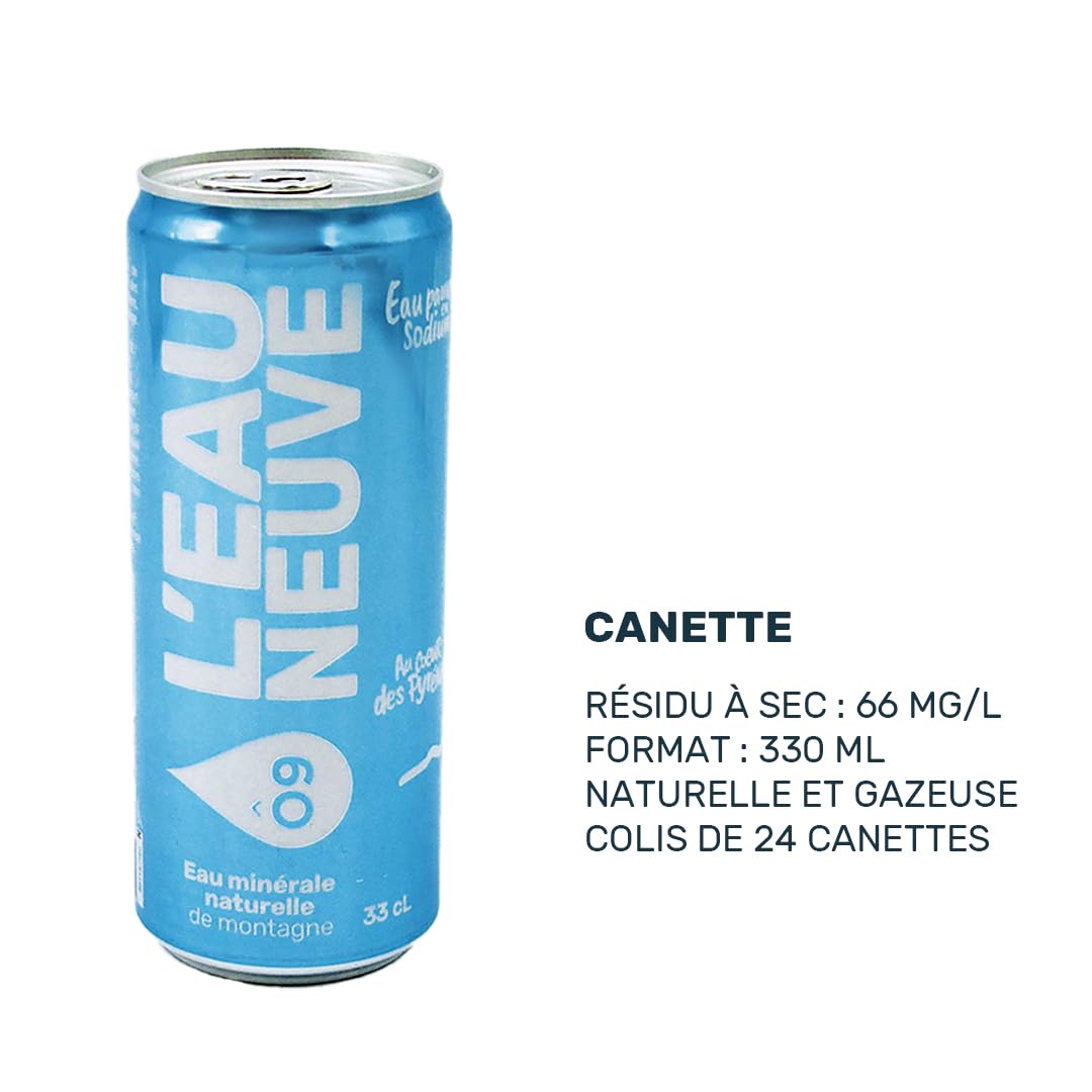 Canette Eau Neuve 24 Canettes x 33cl | Eau minérale naturelle naturellement pure à la source de Pédourès