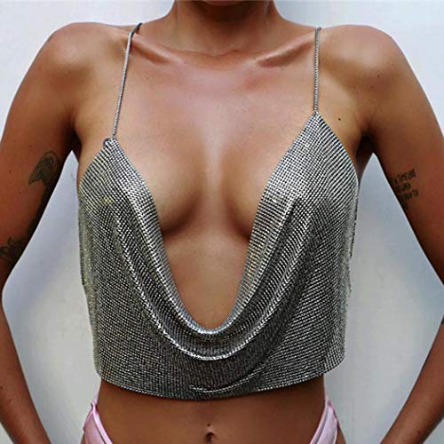 Asooll Silver Sequins Vest Crop top Body Chain Bra Beach Bikini Chains Backless Body Harness Party Nightclub Body Accessories Jewelry for Women and Girls (Silver)
