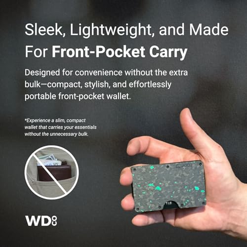 Forged Green Carbon Fiber RFID Wallet for Men – Slim Minimalist Card Holder with Cash Clip – Durable Front Pocket Wallet (Forged Green Strap)3