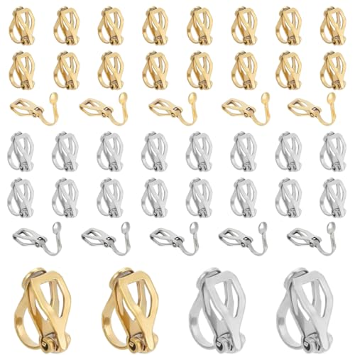 JEYORZY 50 pcs Clips d'oreille, boucles D'Oreilles à Clipser Acier Inoxydable Métal Plat Rond...