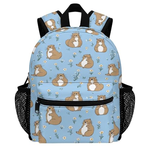 YSBKN Mini mochila para niños de 30,5 cm, bonita marmota y flores, mochila escolar, preescolar, guardería, bolsa de viaje para niños y niñas de 3 a 7 años