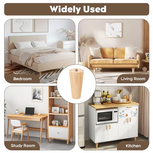PCKOBEVER 4 Pcs 8cm Wooden Furniture Legs,Wooden Sofa Legs Replacement Solid Beech,Solid Chair Legs Cabinet Feet With Non-slip Mat,Screws & Mounting Plate,Furniture Feet DIY Replacement Feet - Image 4