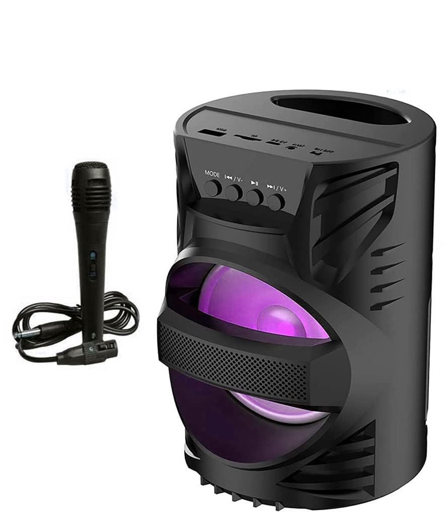 JOKIN Wireless Speaker with Wired Mic for Home Outdoor Indoor USB Port Support Memory Card Lights, FM, Speaker for Home Office Party Picnic (Black)